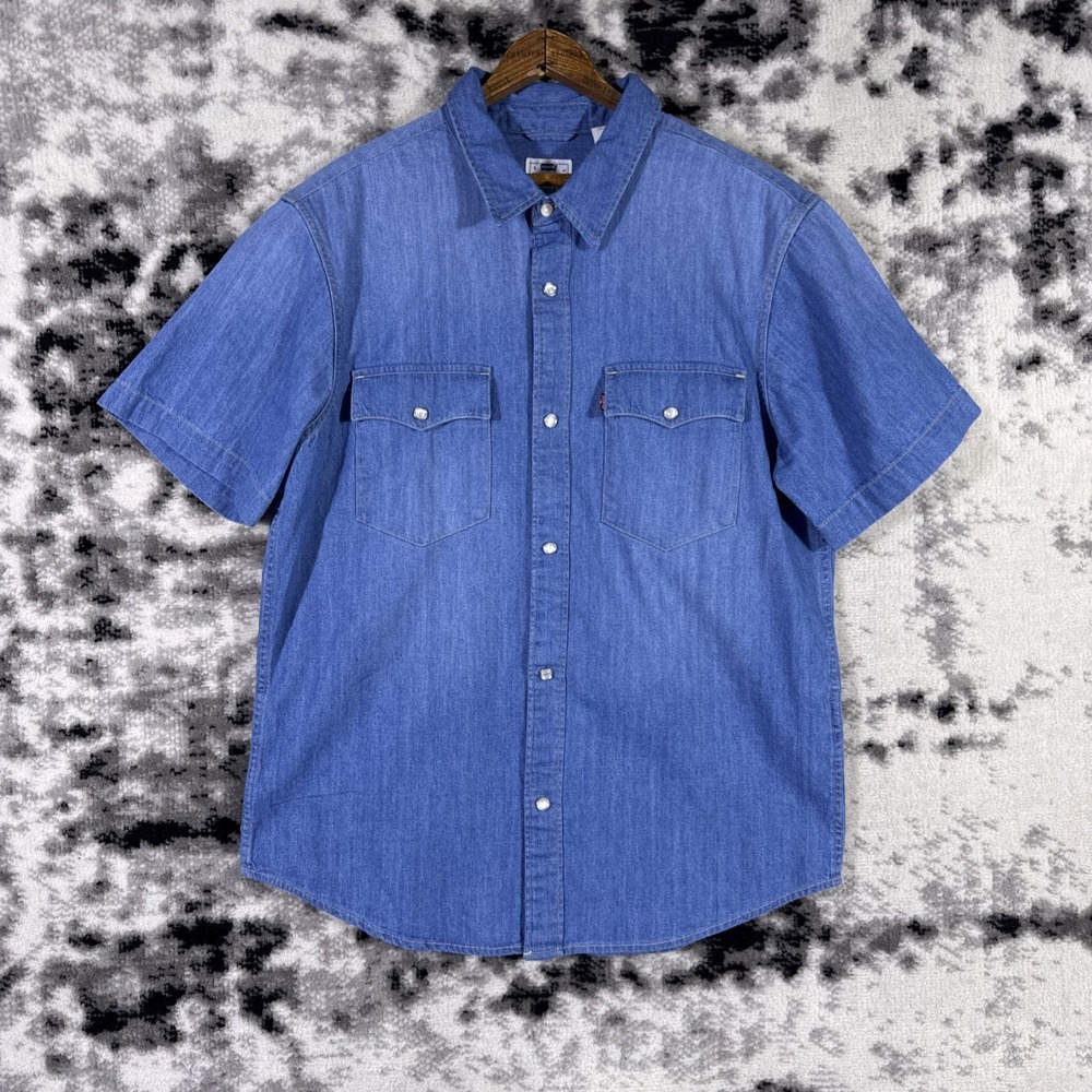 Levis Relaxed Western Peal Snap Shirt Mens Size Medium Pockets Cowboy Rodeo Sout